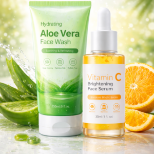 Vitamin C Brightening Face Serum + Hydrating Aloe Vera Face Wash